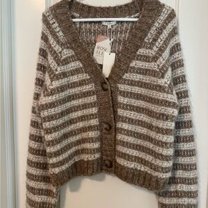 Z Supply Taupe and Cream Striped Cardigan